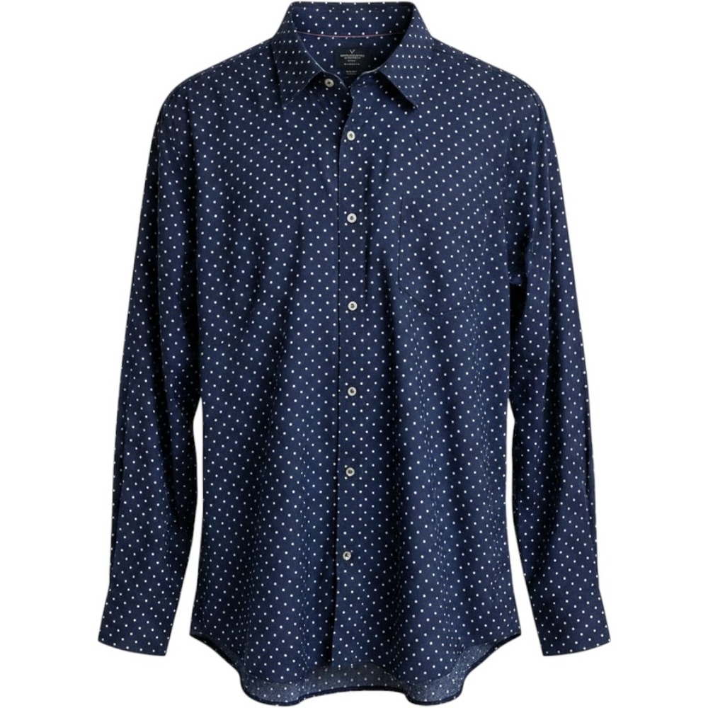 American Eagle Outfitters Mens XXL Navy Blue Polka Dot Classic Fit Button‎ Down